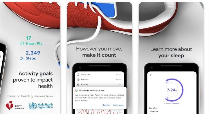 Whatever activity you do in whole day you get track whole activity with Google fit app 