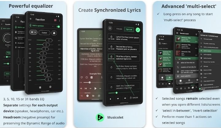 Musicolet app is powerful equalizer and also use for create synchronized lyrics